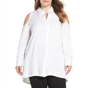 GLAMOROUS Top 26W Ivory Cold Shoulder Tunic Hi Lo